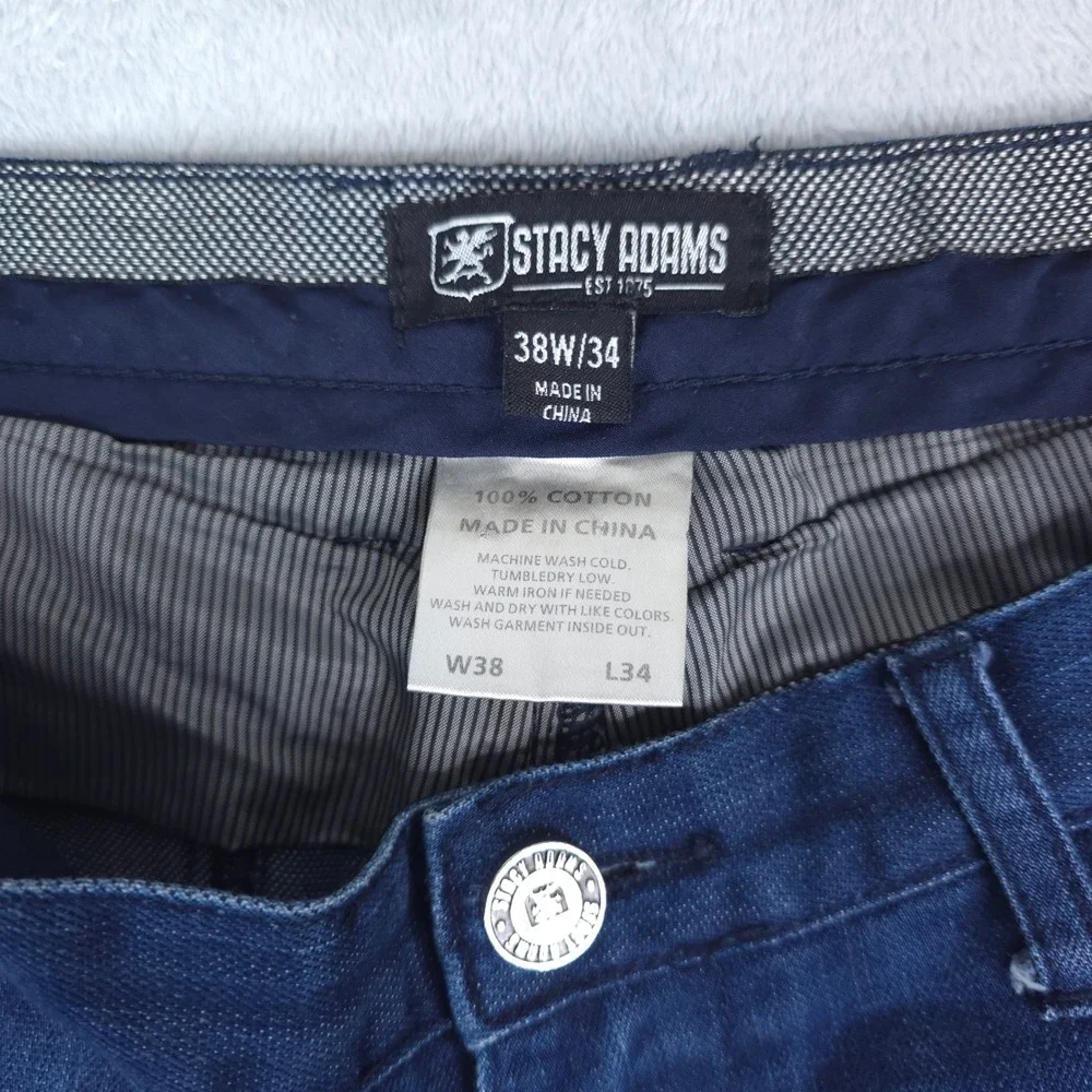 Stacy Adams Jeans Mens 38x34 Blue Denim Plaid Pocket Accents Cotton Casual